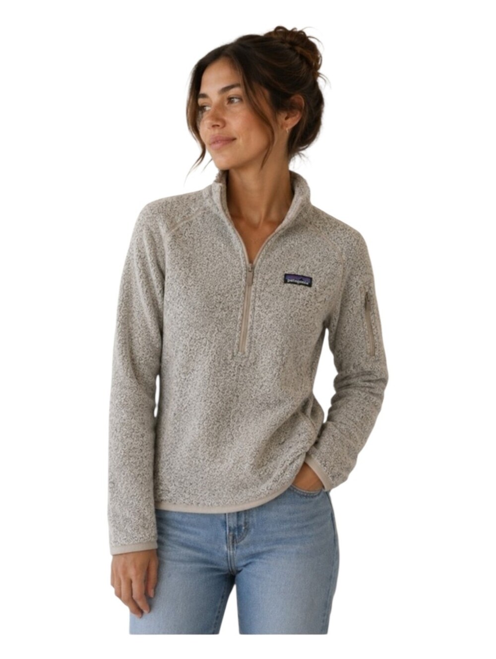 Patagonia Womens Pelican Tan Outdoor 1/4 Zip Better Sweater Pullover Size XS